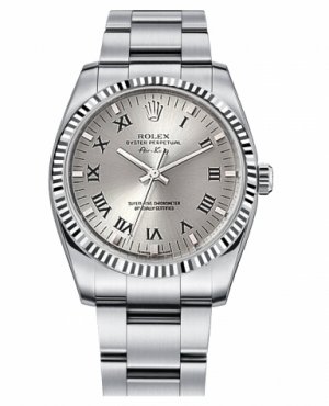 Réplique Rolex Air-King Blanc or Fluted Bezel argent cadran 114234 SRO Montre