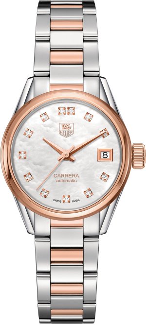 TAG Heuer Carrera Mere de Pearl Diamant Acier et 18K Or rose Dame Montre WAR2452.BD0777