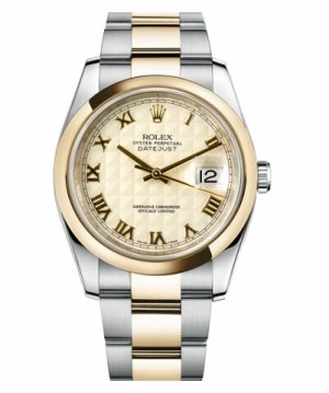 Réplique Rolex Datejust 36mm en acier et or jaune Or Ivoire Pyramid Dial 116203 IPRO Montre