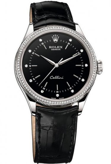 Réplique 18ct Rolex Cellini Temps or blanc 50609 RBR Montre - Cliquez sur l'image pour la fermer