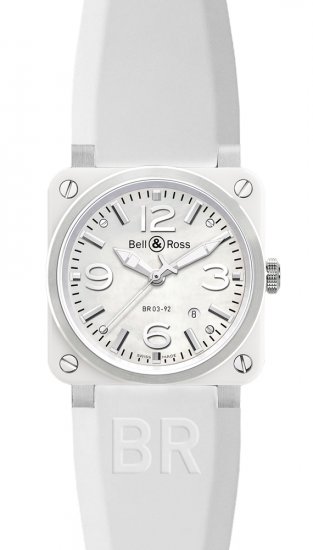 Réplique Ceramique blanche en caoutchouc Bell & Ross 42mm hommes aut BR 03-92 White Ceramic Rubber Montre - Cliquez sur l'image pour la fermer