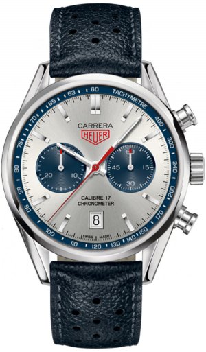 TAG Heuer Carrera argent Dial Chronographe Bleu Cuir CV5111FC6335