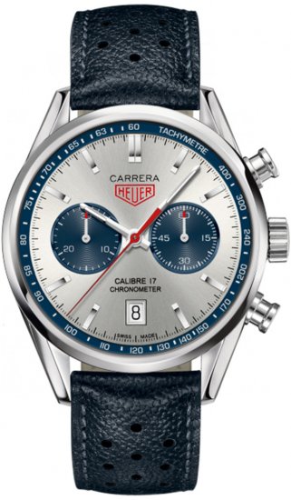 TAG Heuer Carrera argent Dial Chronographe Bleu Cuir CV5111FC6335 - Cliquez sur l'image pour la fermer