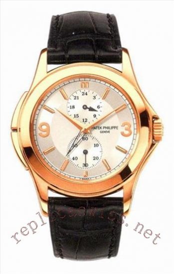 Réplique Patek Philippe Calatrava Temps Voyage Rose or blanc Homme Montre - Cliquez sur l'image pour la fermer