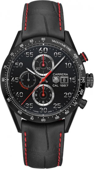 TAG Heuer Carrera 1887 Chronographe Replique Noir Dial Noir Cuir CAR2A80 - Cliquez sur l'image pour la fermer