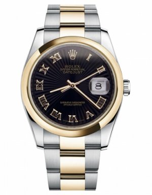 Réplique Rolex Datejust en acier et or 36mm en or jaune Cadran Noir Sunbe 116203 BKSBRO Montre