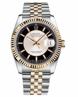 Réplique Rolex Datejust 36mm acier et Jaune or noir Dial 116233 STBKSJ Montre