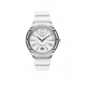 Réplique Piaget Polo FortyFive cadran blanc en caoutchouc blanc Femme Montre