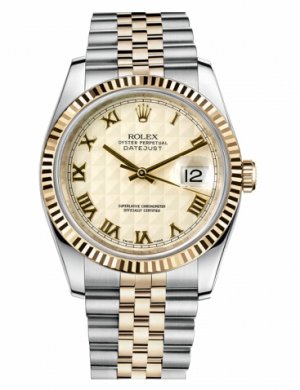 Réplique Rolex Datejust 36mm acier et Jaune or Ivory Pyramid Dial 116233 IPRJ Montre