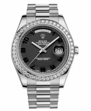 Réplique Rolex Day Date II President Blanc or and Diamonds noir concentri Montre