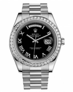 Réplique Rolex Day Date II President Blanc or and Diamonds noir cadran 21 Montre