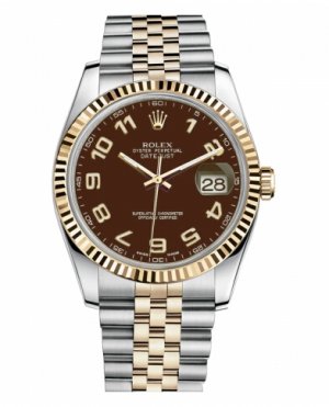 Réplique Rolex Datejust 36mm acier et Jaune or Brown Dial 116233 BRAJ Montre