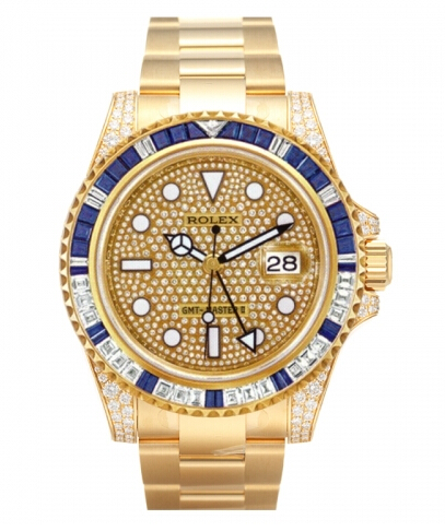 Cadran de diamants Rolex GMT Master II en or jaune Pave - Cliquez sur l'image pour la fermer