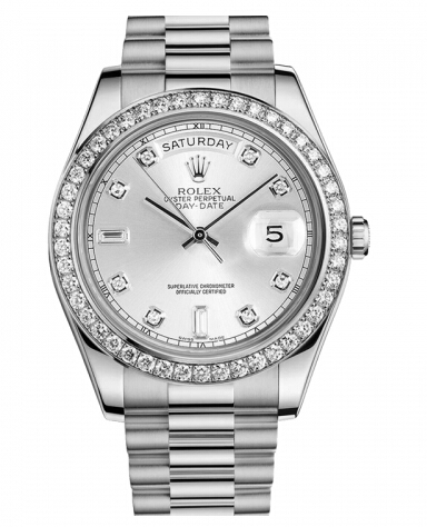Réplique Rolex Day Date II President Blanc or and Diamonds argent cadran Montre - Cliquez sur l'image pour la fermer